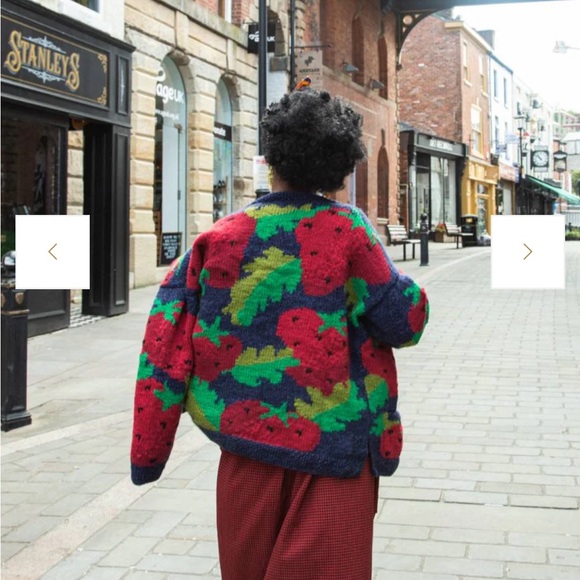 Hand Knit Wool Colorful Strawberry Knit Cardigan - Picture 7 of 8